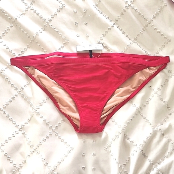 Nwt J.Crew ribbed pink hipster bikini bottoms - Picture 2 of 5